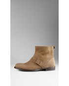 Burberry Buckle Detail Suede Ankle Boots - Lyst