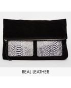 Asos Suede Foldover With Leather Pocket Clutch Bag - Lyst