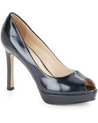 Ak Anne Klein Serafina Crackle-Leather Peep-Toe Pumps - Lyst