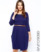 Asos Curve Slash Neck Dress With Belt - Lyst