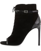 Saint Laurent Suede Peeptoe Laceup Boot - Lyst