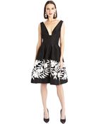 Oscar de la Renta Deep V-Neck Embroidered Silk Faille Dress - Lyst