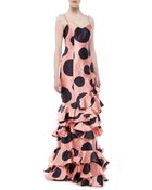 Carolina Herrera Ruffled Polk Dot Silk Gown - Lyst