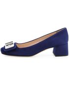 Prada Suede Turnlock Block-Heel Pump - Lyst