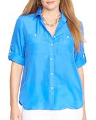 Ralph Lauren Lauren Plus Silk Utility Shirt - Lyst