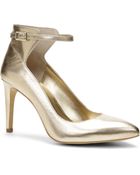 Ann Taylor Hazel Metallic Leather Ankle Strap Heels - Lyst