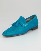Magnanni For Neiman Marcus Suede Tassel Loafer Aqua - Lyst