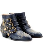 Chloé Susanna Studded Buckled Leather Ankle Boots - Lyst