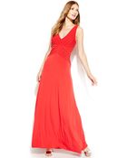 Calvin Klein Sleeveless Banded V-Neck Gown - Lyst
