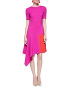Oscar de la Renta Short-sleeve Dress W Asymmetric Hem - Lyst