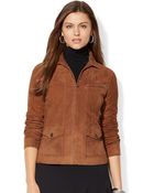 Lauren by Ralph Lauren Zipup Suede Jacket - Lyst