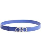 Ferragamo Blue Leather Crystal Detail Gancio Buckle Belt - Lyst