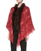 Sofia Cashmere Snake-Print Shawl With Fox Fur Trim - Lyst