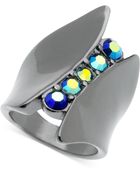 Guess Hematite-tone Crystal Bypass Ring - Lyst