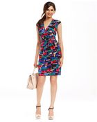Ellen Tracy Abstract-Print Faux-Wrap Dress - Lyst