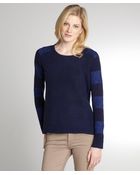 Halston Heritage Navy Wool Blend Lurex Striped Sleeve Sweater - Lyst