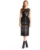 Hugo Boss Fs_Le865 | Leather And Virgin Wool Blend Textured Plaid Dress - Lyst