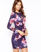 Lipsy All Over Floral Body-Conscious Dress With Wrap Detail - Lyst