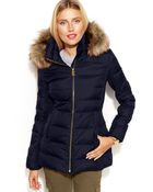 Michael Kors Michael Petite Hooded Faux-Fur-Trim Down Puffer Coat - Lyst