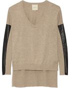 Mason by Michelle Mason Leather-Trimmed Cotton And Cashmere-Blend Sweater - Lyst