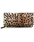 Clare Vivier Leopardprint Calf Hair Foldover Clutch - Lyst