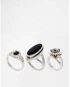 Asos Gothic Stone Rose Ring Pack - Lyst