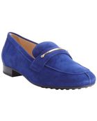 Tod's Blue Suede Penny Strap Loafers - Lyst