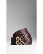 Burberry Check Buckle Signature Grain Leather Belt - Lyst