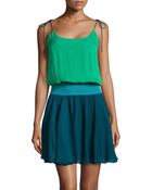 Halston Heritage Tie-Shoulder Colorblock Silk Dress - Lyst