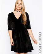 Asos Curve Exclusive Skater Dress in Velvet - Lyst