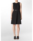 Calvin Klein White Label Colorblock Pleated Neckline Belted Fit + Flare Dress - Lyst