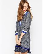 Aryn K. Long Sleeve Printed Dress With Collar Detail - Lyst