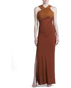 Donna Karan New York Slash Ruched Jersey Evening Dress - Lyst