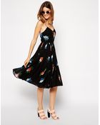 Asos Midi Skater Dress With Pleated Skirt In Floral Print - Lyst