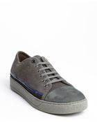 Lanvin Grey Suede Embossed Leather Lace Up Sneakers - Lyst