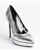 Saint Laurent Silver Leather Mesh Detail Platform Pumps - Lyst