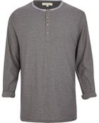 River Island Grey Stripe Long Sleeve Grandad T-Shirt - Lyst