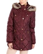 London Fog Faux Fur Trim Quilted Coat - Lyst