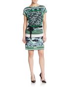 Versace Abstract Print Belted Jersey Dress/Green - Lyst