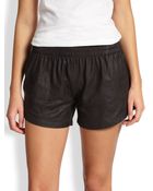 Monrow Faux Leather Track Shorts - Lyst