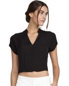 Alice + Olivia Ribbed Mandarin Collar Tee - Lyst