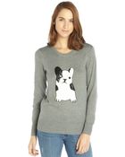 French Connection Grey Cotton Blend Knit Sequin Intarsia Bulldog Sweater - Lyst