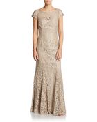 Ml Monique Lhuillier Foil Lace Cap-Sleeve Gown - Lyst