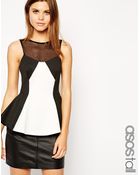 Asos Tall Monochrome Mesh Peplum Top - Lyst