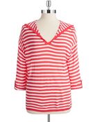 Calvin Klein Striped Hi-Lo V-Neck Sweater - Lyst