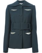 Carven Embroidered Pockets Belted Jacket - Lyst