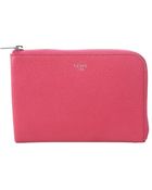 Celine Fuschia Leather Zip Around Wallet - Lyst