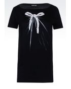 Emporio Armani T-Shirt In Cotton With Sequin Bow - Lyst