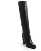 Prada Black Leather Side Zip Detail Tall Boots - Lyst