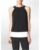 Calvin Klein Faux Leather Detail Halter Top - Lyst